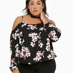 Torrid Black Floral Cold Shoulder Blouse